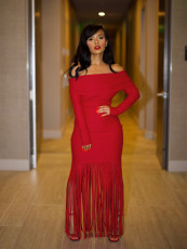 SC One Shoulder Long Sleeve Tassel Maxi Dress SFY-604