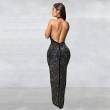 SC Sexy Sleeveless Hot Drill Backless Maxi Dress BY-7106