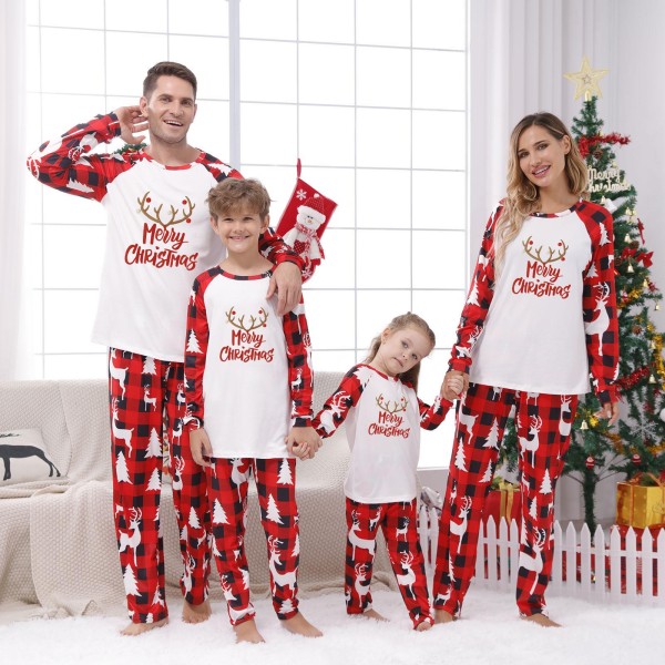 SC Christmas Print Long Sleeve Loungewear Plaid Pajama Set GFTM-JJF32-9