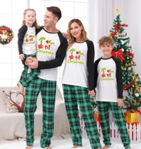SC Christmas Plaid Patchwork Print Long Sleeve Pajama Set GFTM-JJF88
