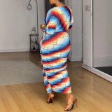 SC Printed Drawstring Shoulder Long Sleeve Skirt Two Piece Set NY-10910