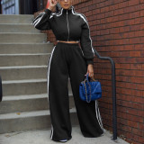 SC Sport Sweatshirt Stripe Patchwork Two Piece Pants Set AIL-292