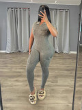 SC Short Sleeve Zipper Slim Jumpsuit GYZY-8936