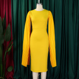 SC Plus Size Solid Round Neck Pleated Shawl Evening Dress GMLF-3303