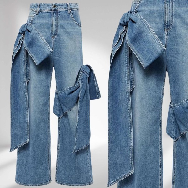 SC Washed Spliced Bow Wide Leg Jeans LSD-2253