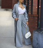 SC Sport Sweatshirt Stripe Patchwork Two Piece Pants Set AIL-292