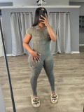 SC Short Sleeve Zipper Slim Jumpsuit GYZY-8936
