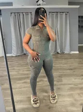 SC Short Sleeve Zipper Slim Jumpsuit GYZY-8936