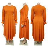 SC Plus Size Long Sleeve Solid Long Dress NNWF-8060