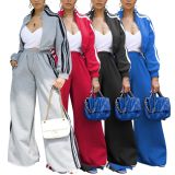 SC Sport Sweatshirt Stripe Patchwork Two Piece Pants Set AIL-292
