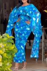 SC Plus Size Printed Fly Sleeve Split Maxi Dress NY-10916