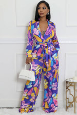 SC Fashion Print Long Sleeve Tie Up Loose Jumpsuit XHXF-8709