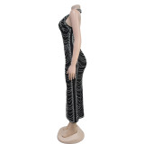 SC Sexy V Neck Hot Drill Midi Dress BY-7095