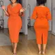SC Solid Color Half Sleeve Split Midi Dress NY-10922