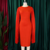 SC Plus Size Solid Round Neck Pleated Shawl Evening Dress GMLF-3303