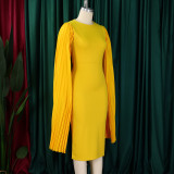 SC Plus Size Solid Round Neck Pleated Shawl Evening Dress GMLF-3303