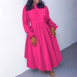 SC Plus Size Long Sleeve Solid Long Dress NNWF-8060
