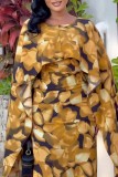 SC Plus Size Printed Fly Sleeve Split Maxi Dress NY-10916