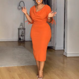 SC Solid Color Half Sleeve Split Midi Dress NY-10922