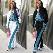 SC Fashion Denim Patchwork Coat Two Piece Pants Set SH-391297