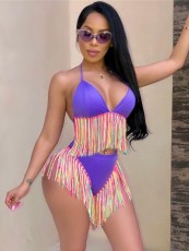 SC Solid Color Sexy Tie Bikini Tassel 2 Piece Swimsuit SMD-2502