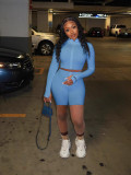 SC Solid Color Long Sleeve Skinny Two Piece Shorts Set SMD-2503