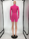 SC Solid Color Long Sleeve Skinny Two Piece Shorts Set SMD-2503