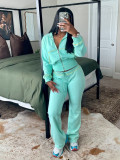 SC Solid Color Long Sleeve Zipper Two Piece Pants Set CH-24065