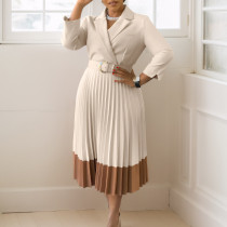 SC Plus Size Blazer Collar Press Pleated Midi Dress GATE-538