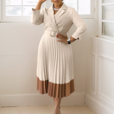 SC Plus Size Blazer Collar Press Pleated Midi Dress GATE-538