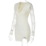 SC Mesh Patchwork Long Sleeve Mini Dress BLG-D4A17628K
