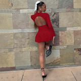 SC Long Sleeve Solid Color Ruffles Mini Dress BLG-D4917510A