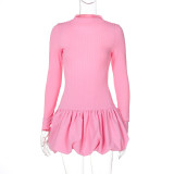 SC Long Sleeve Solid Color Ruffles Mini Dress BLG-D4917510A