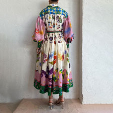 SC Plus Size Print Long Sleeve Maxi Dress GRST-24761