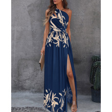 SC Plus Size Sexy Slash Shoulder Split Maxi Dress GRST-21703