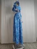 SC Plus Size Wrap Chest Print V Neck Split Maxi Dress GRST-24317