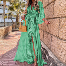 SC Plus Size Fashion Print Loose Tie Up Maxi Dress GRST-21383