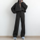 SC Solid Long Sleeve Zipper Loose Two Piece Pant Set GRST-28695