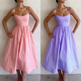 SC Plus Size Solid Color Sling Big Swing Maxi Dress GRST-24330
