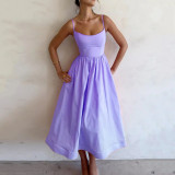 SC Plus Size Solid Color Sling Big Swing Maxi Dress GRST-24330