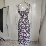 SC Plus Size Print Sling Split Maxi Dress GRST-1312