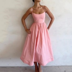 SC Plus Size Solid Color Sling Big Swing Maxi Dress GRST-24330