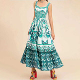 SC Plus Size Print Sleeveless Sling Maxi Dress GRST-25058