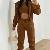 SC Solid Color Hooded Sweatshirt Sport 2 Piece Set GRST-8864