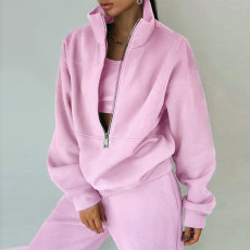 SC Zipper Sweater Fleece Sweatshirt Pants 2 Piece Set GRST-8786