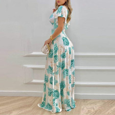 SC Plus Size Print V Neck Big Swing Maxi Dress GRST-9040