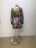 SC Plus Size Print Ruffles Long Sleeve Mini Dress GRST-25278