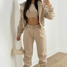 SC Solid Color Hooded Sweatshirt Sport 2 Piece Set GRST-8864
