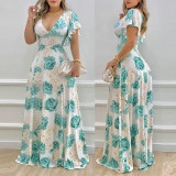 SC Plus Size Print V Neck Big Swing Maxi Dress GRST-9040