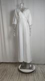 SC Plus Size Solid Color V Neck Loose Jumpsuit GRST-22145